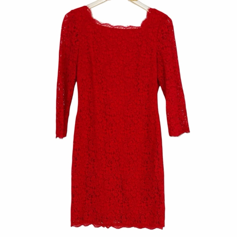 Cache VTG Red Lace Dress Exposed Zipper Square Neck Sz 8